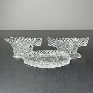 Mini Creamer & Sugar Clear Glass Cut Diamond Pattern Flat Handles Japan